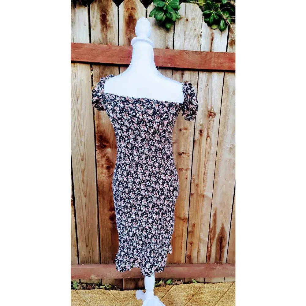 Abercrombie & F Emerson Smocked Dipped Waist Dress Floral Ditsy Cottagecore SZ M
